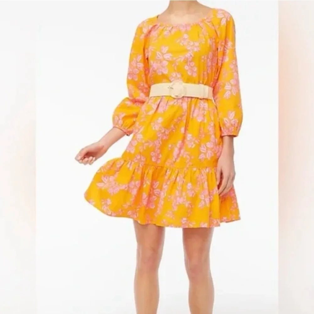 J Crew Orange floral scoop neck mini dress